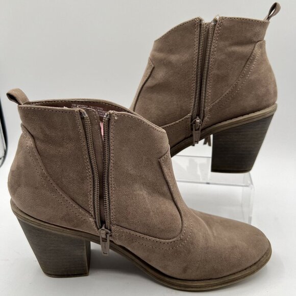 Faded Glory Women 9 Brown Fringe Faux Suede Zip Heel Ankle Boots Western Cowgirl - Picture 6 of 16